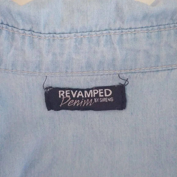 Revamped by Sirens Denim Romper Jumpsuit Blue Cuffed Leg XS - Picture 7 of 8